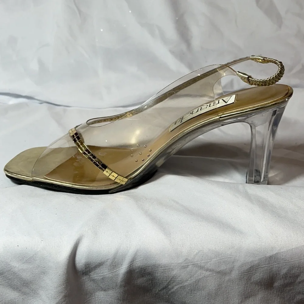 Amanda Acrylic Heels with Gold Accents - EUC